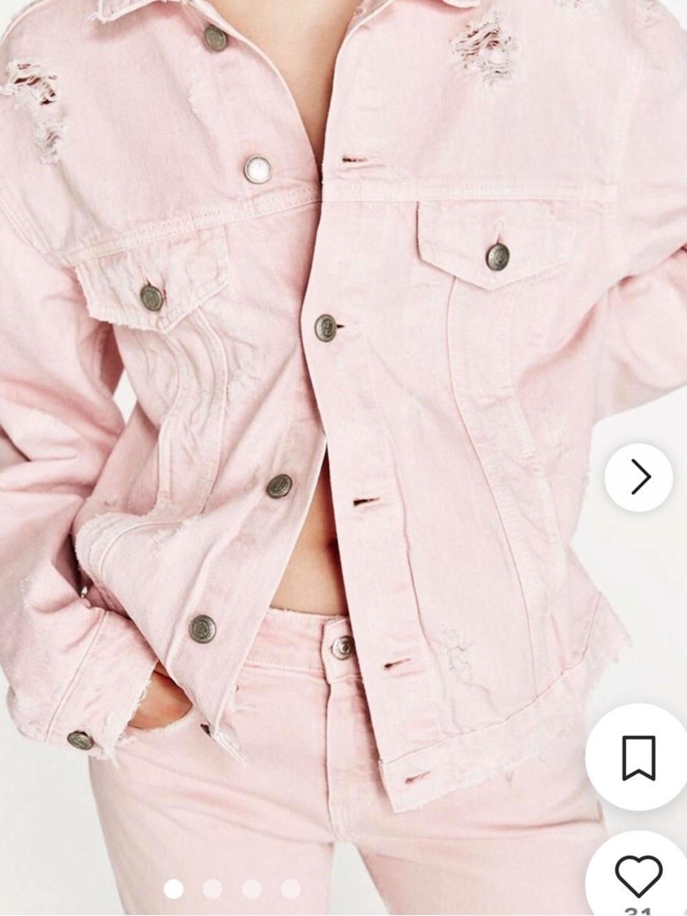 Zara Woman Denim Collection Light Pink Distressed Denim Jacket